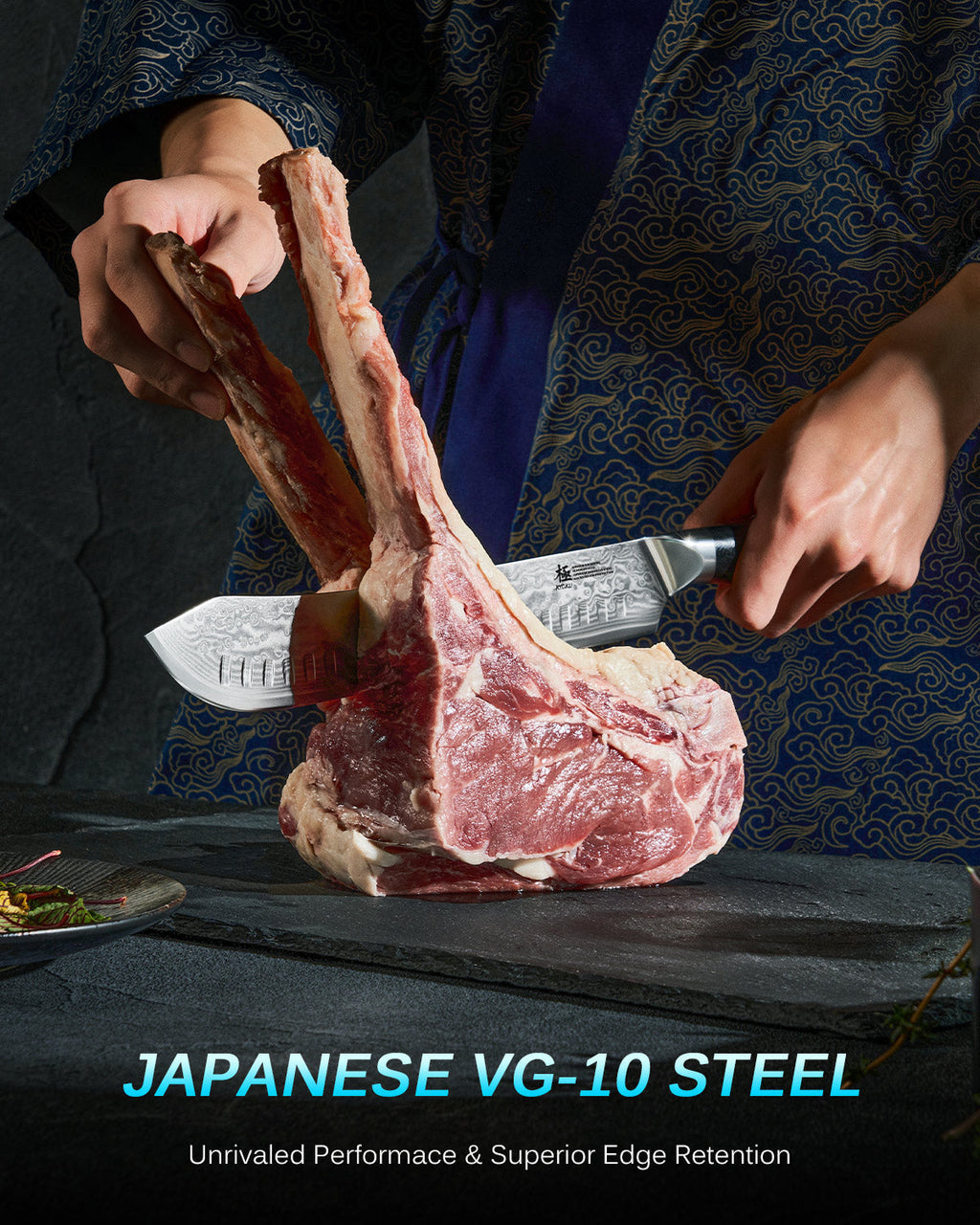 10″ Bullnose Butcher Knife VG10 Steel with Silver-ion Coating  | Gin Series