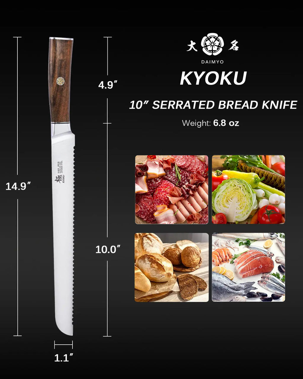 10" Bread Knife 440C Steel  | Daimyo Series