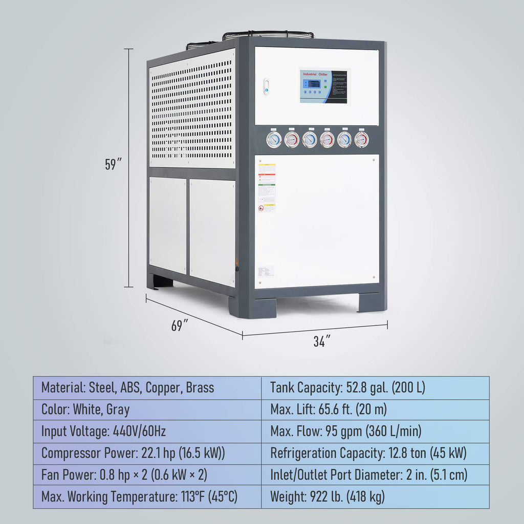 15 Ton Air-cooled Industrial Water Chiller 22.1 HP 53 Gal. for Laser & CNC Cooling Chiller | CWTH-15