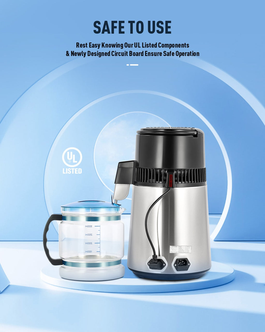 CO-Z 1.1 Gallon Water Distiller, 1750W with Glass Container, Dual Temp Display & Timer, 4L Stainless Steel