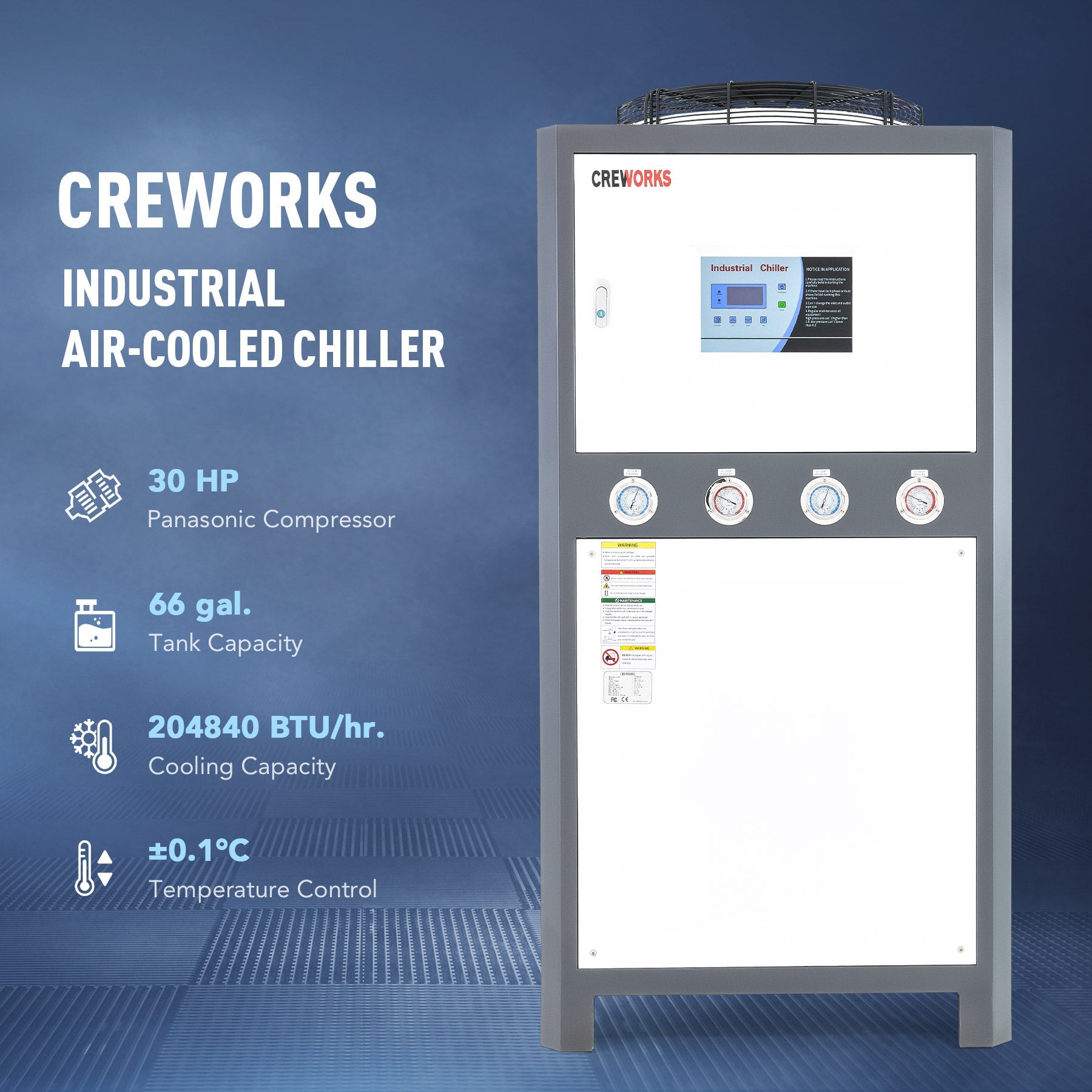 20 Ton Air-cooled Industrial Water Chiller 30HP 66 Gal. for Laser & CNC Cooling Chiller | CWTH-20