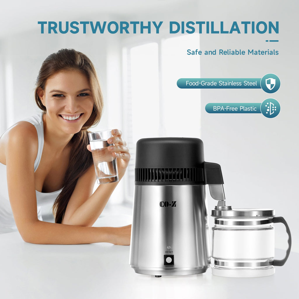 CO-Z Stainless Steel Water Distiller, 4L Home Countertop Purifier