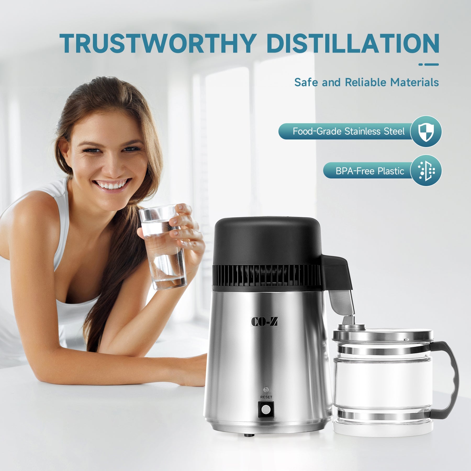 CO-Z Stainless Steel Water Distiller, 4L Home Countertop Purifier