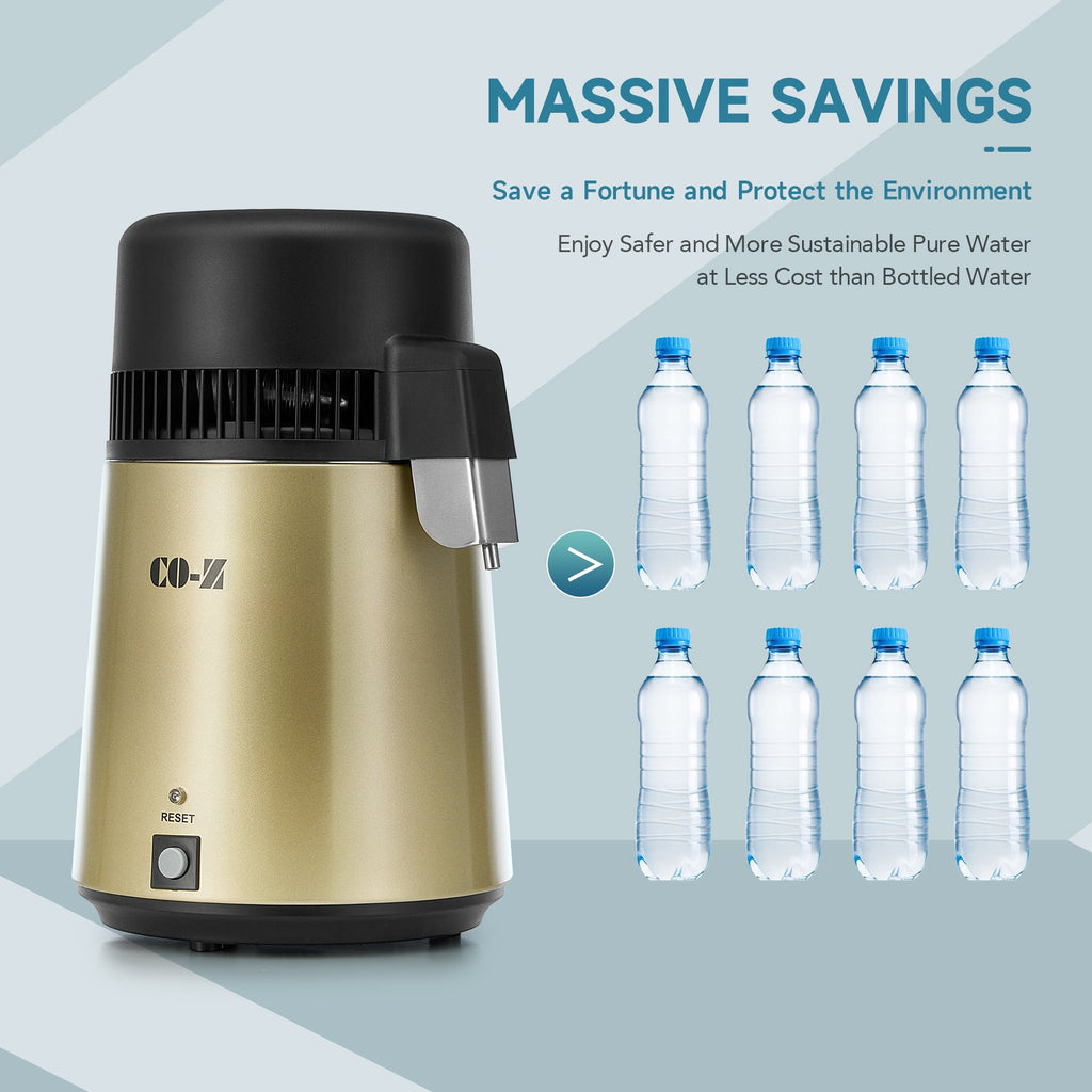 CO-Z Water Distiller, Gold Stainless Steel Countertop Machine