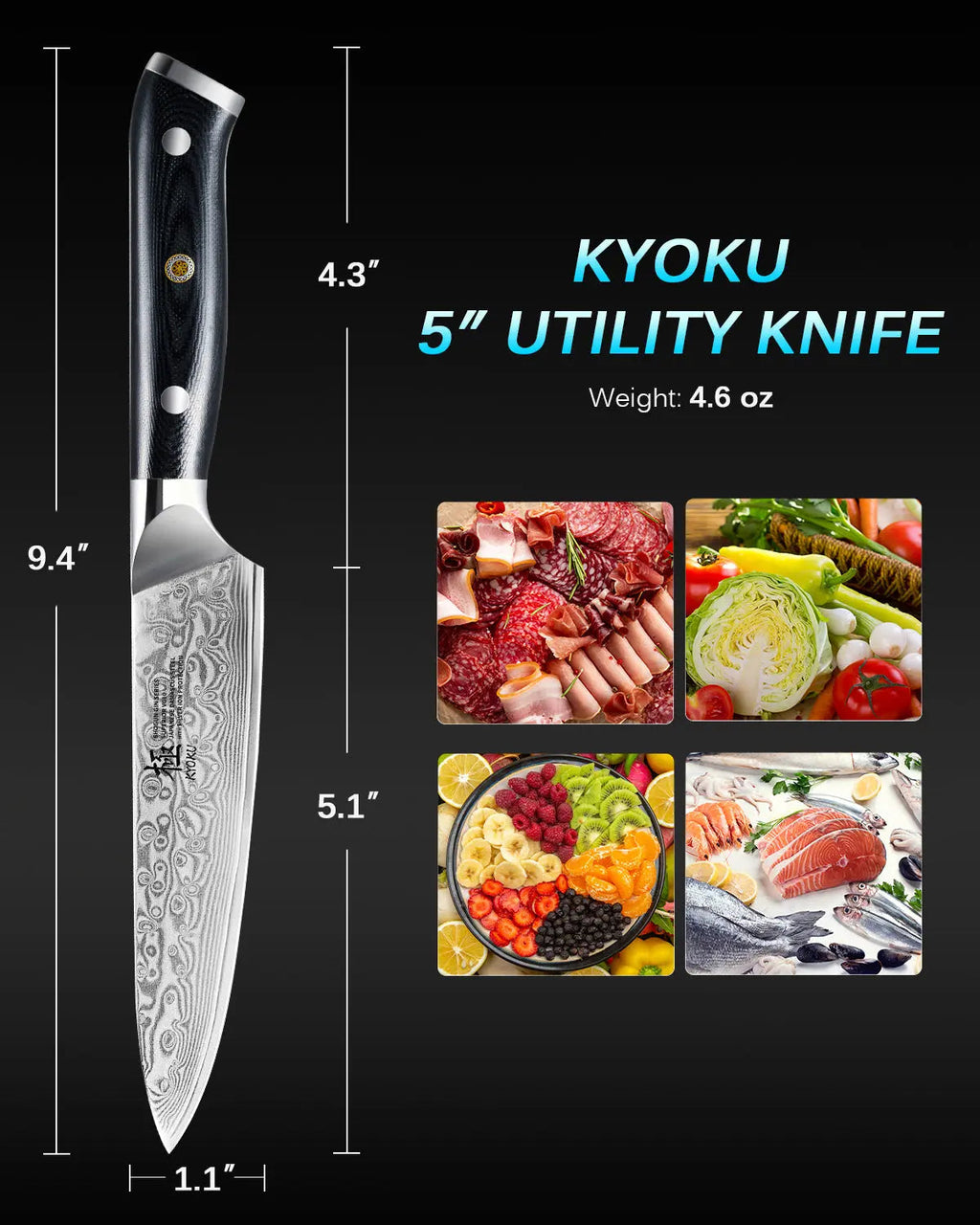 5" Japanese Utility Knife VG10 Damascus Steel with Silver Ion Blade | Gin Series