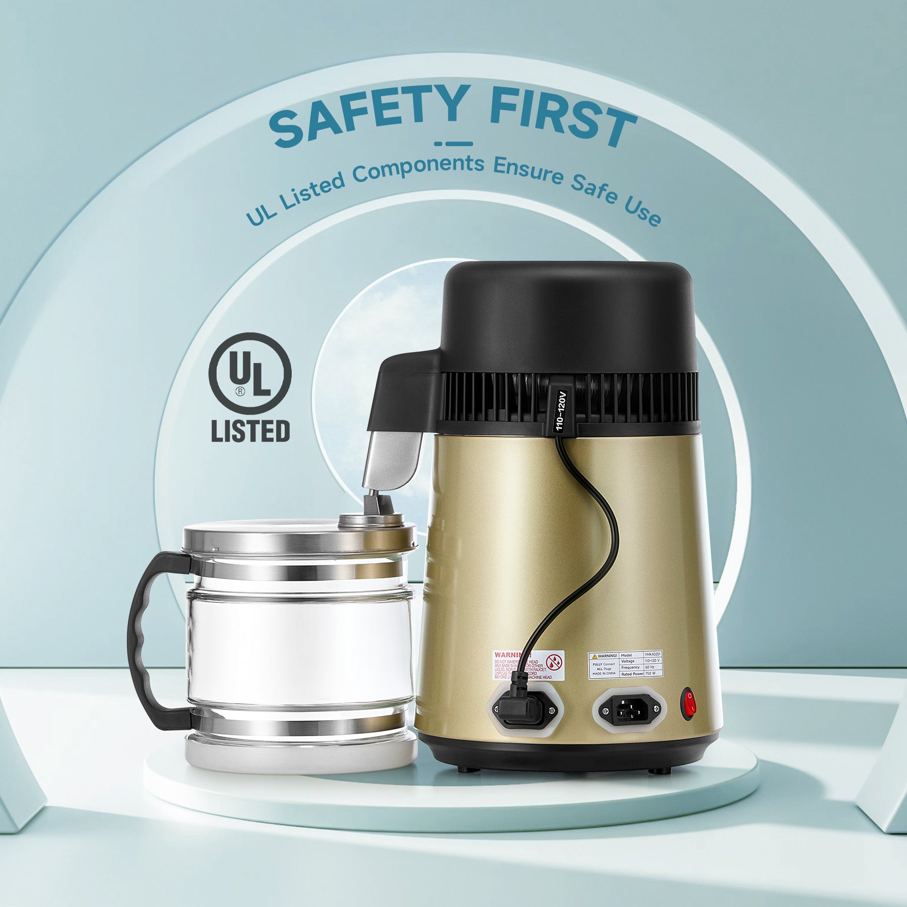 CO-Z Water Distiller, Gold Stainless Steel Countertop Machine