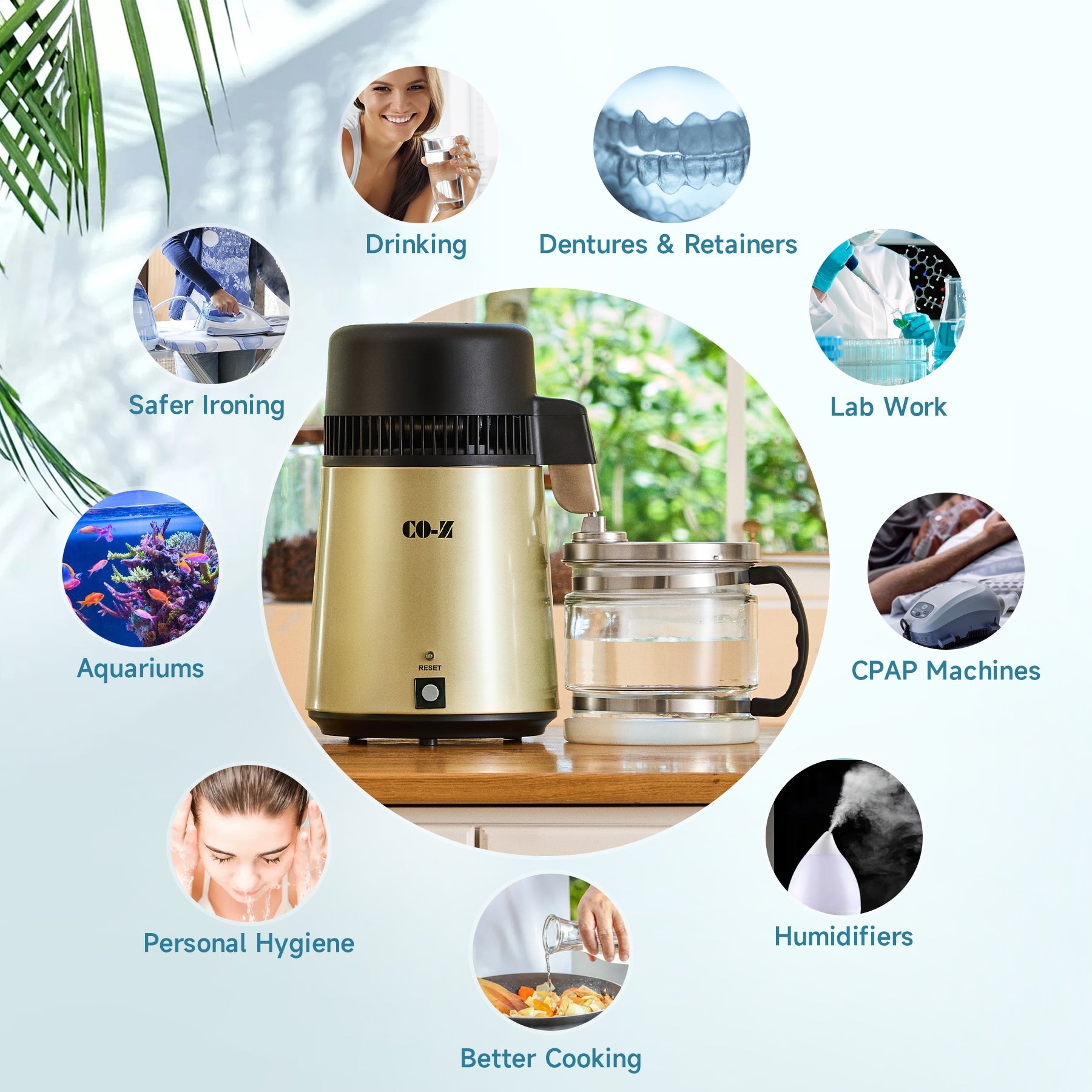 CO-Z Water Distiller, Gold Stainless Steel Countertop Machine