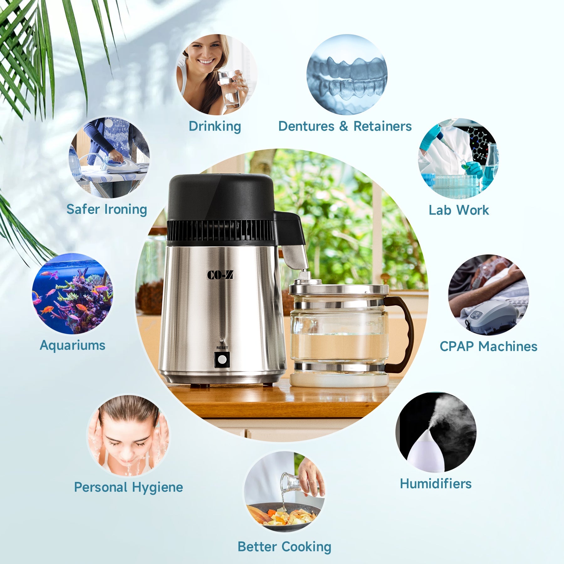 CO-Z Stainless Steel Water Distiller, 4L Home Countertop Purifier
