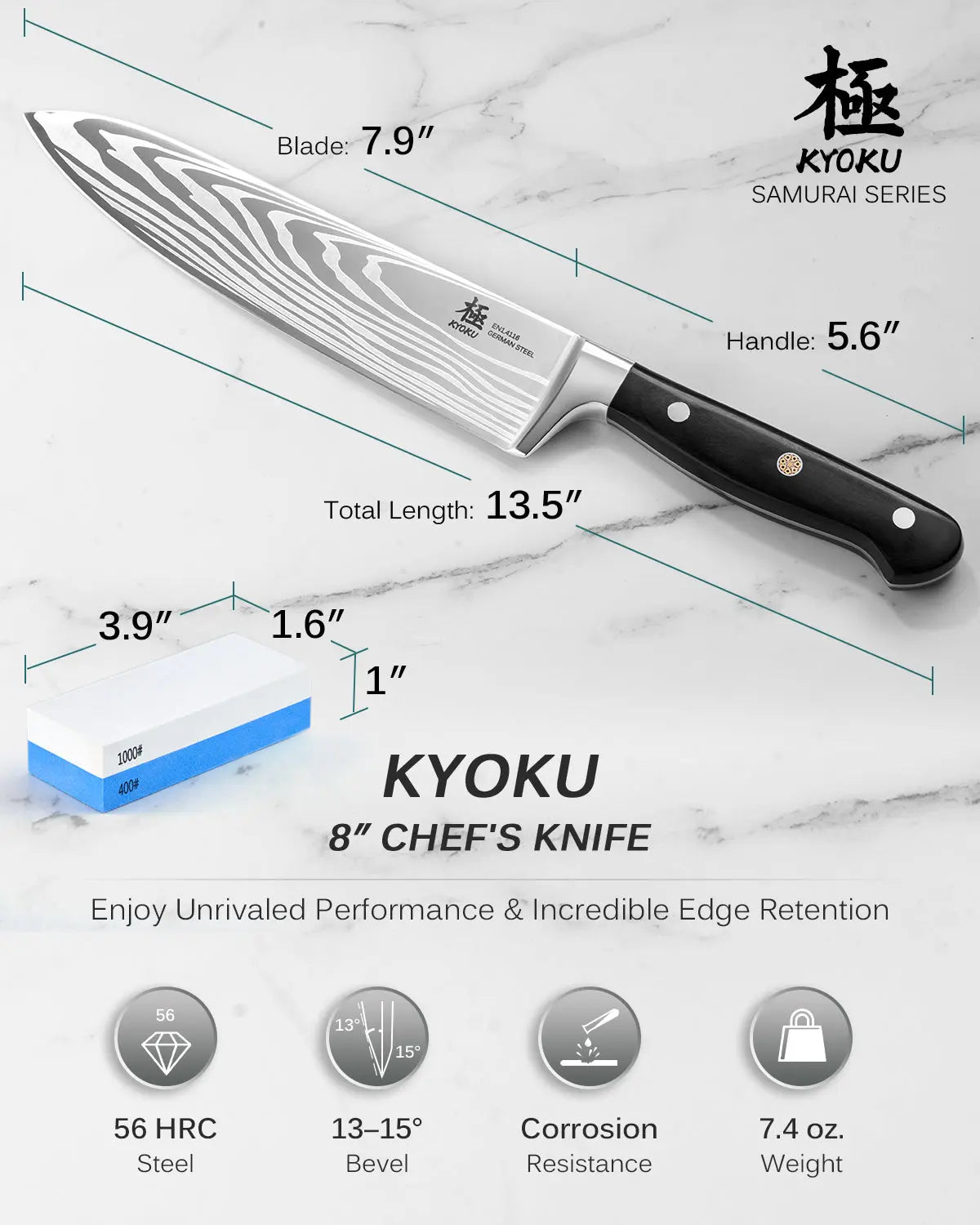 8" Chef Knife with Sharpening Stone | Samurai Series