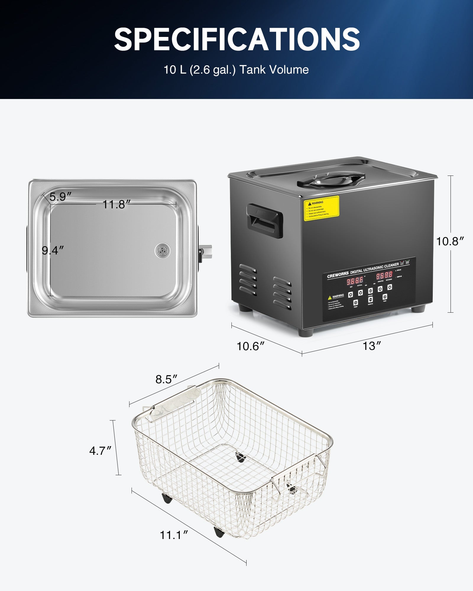 Ultrasonic Cleaning: Professional Ultrasonic Machine with Heater, Timer, and Dual Mode 10L