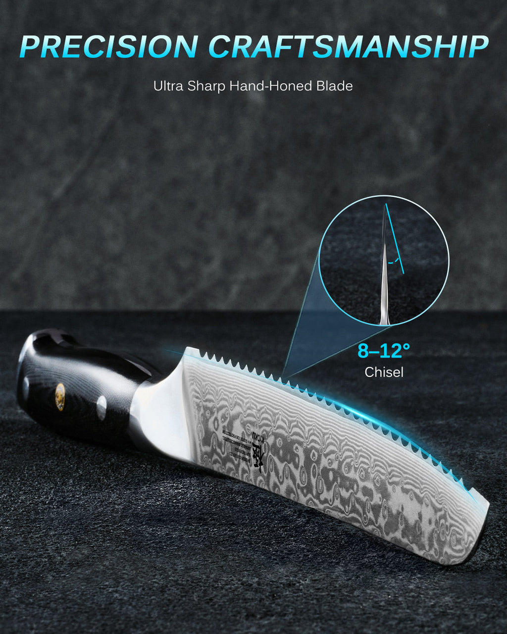 8" Bread Knife VG10 Damascus Steel Silver-ion Coating | Gin Series