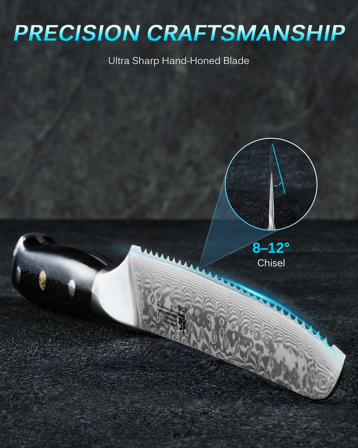 8" Bread Knife VG10 Damascus Steel Silver-ion Coating | Gin Series