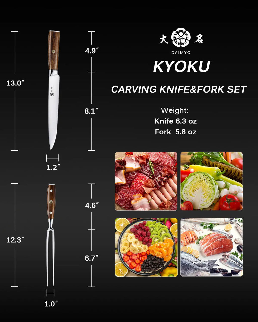 Carving Knife with Fork 440C Steel | Daimyo Series