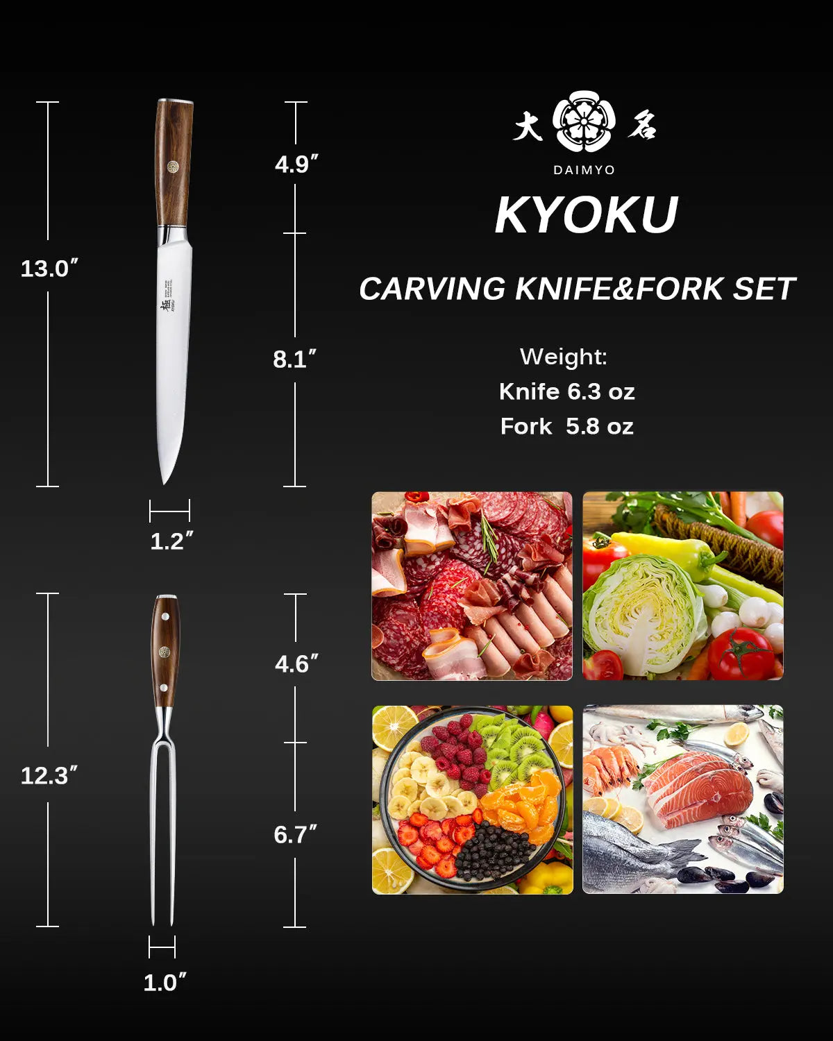 Carving Knife with Fork 440C Steel | Daimyo Series