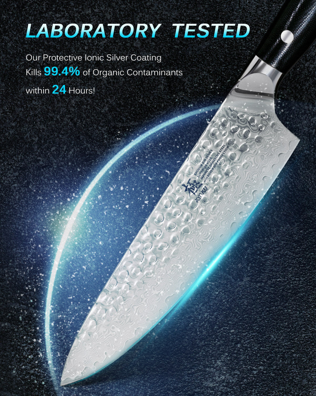 8" Gyuto Chef Knife VG10 Damascus Steel Silver-ion Coating | Gin Series