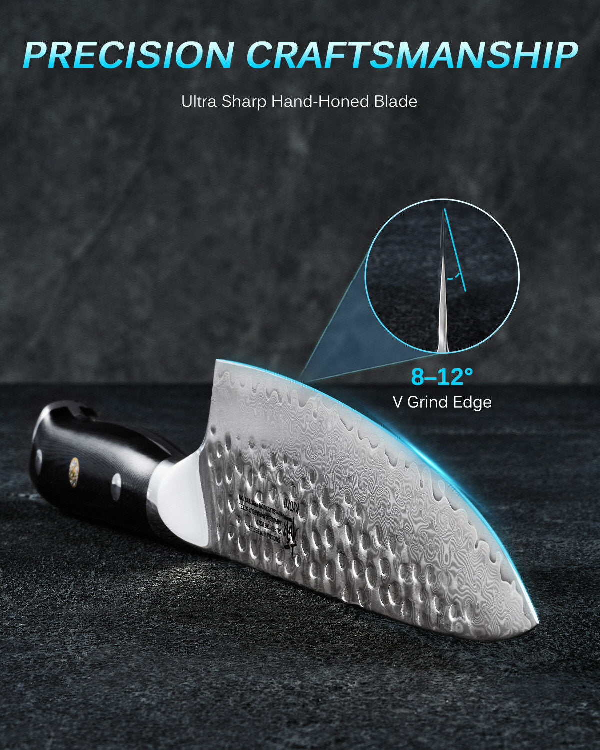 8" Gyuto Chef Knife VG10 Damascus Steel Silver-ion Coating | Gin Series