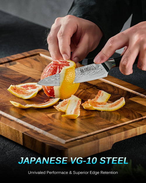 5" Japanese Utility Knife VG10 Damascus Steel with Silver Ion Blade | Gin Series