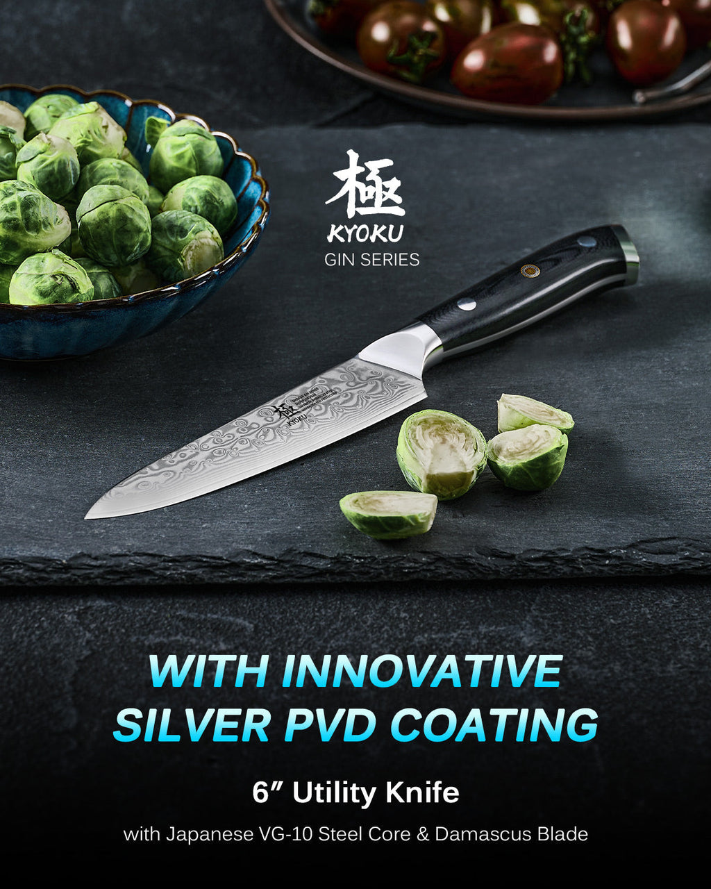 5" Japanese Utility Knife VG10 Damascus Steel with Silver Ion Blade | Gin Series