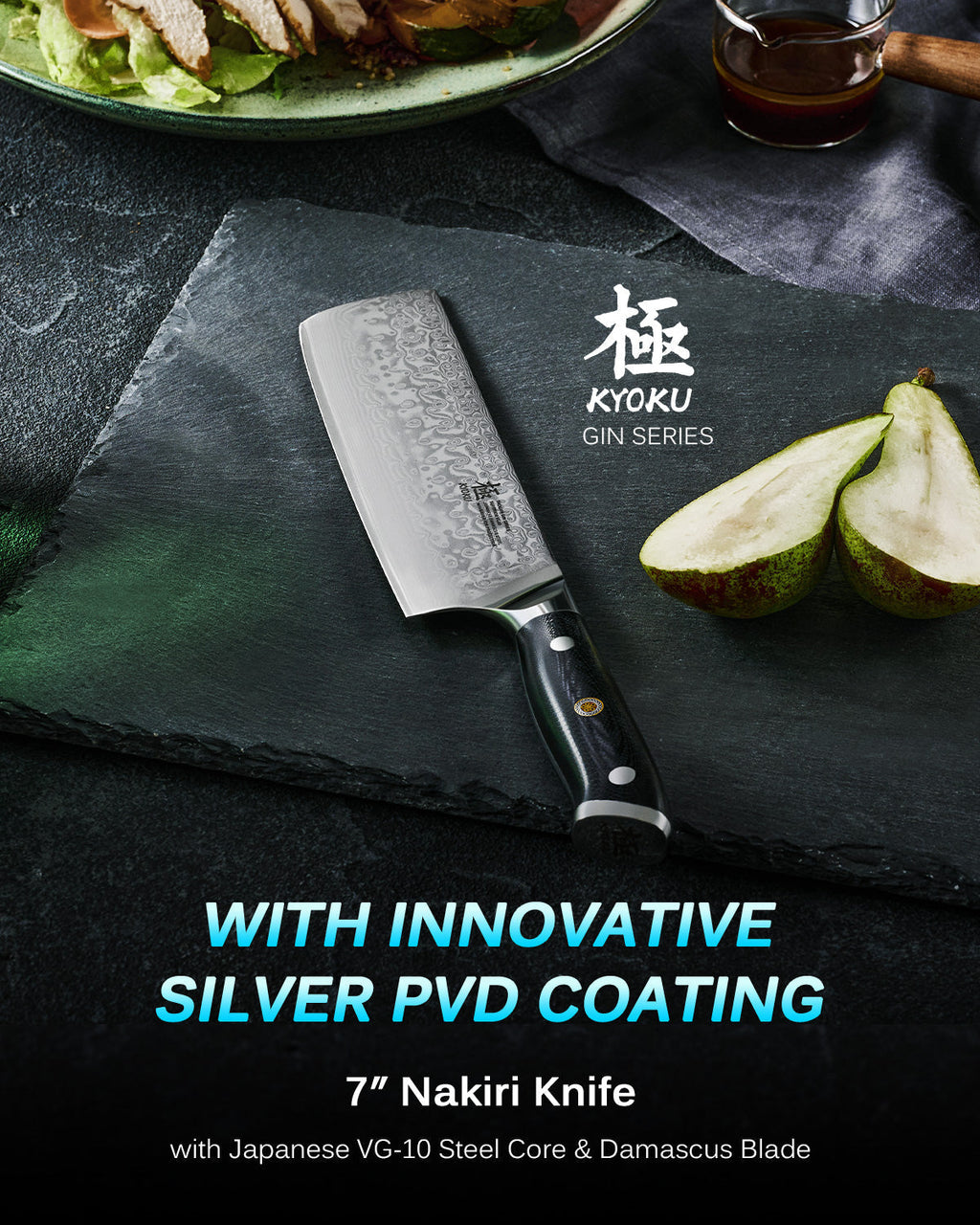 7" Nakiri Knife VG10 Damascus Steel Silver-ion Coating | Gin Series