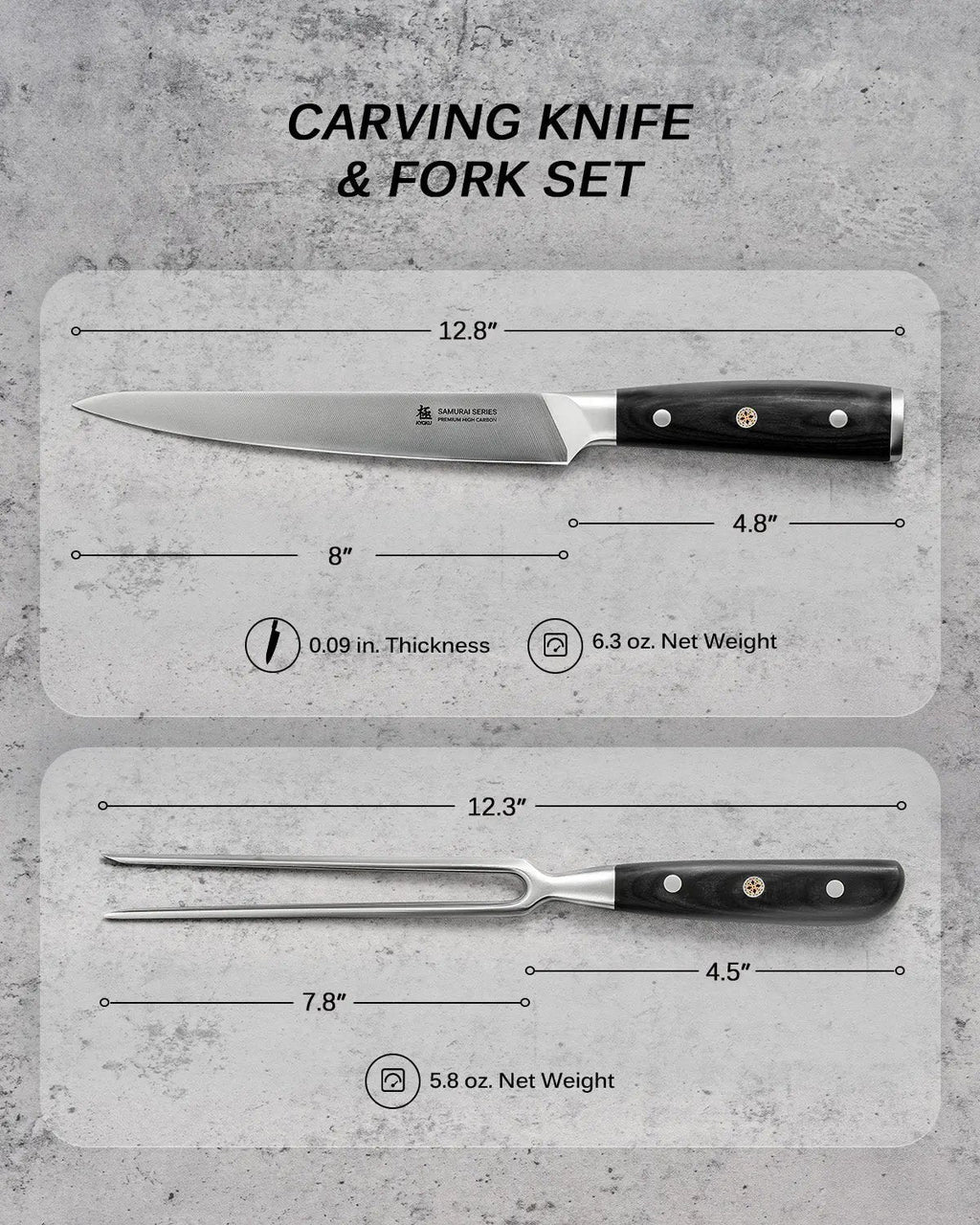 8" Carving Knife & Fork Set | Samurai Series