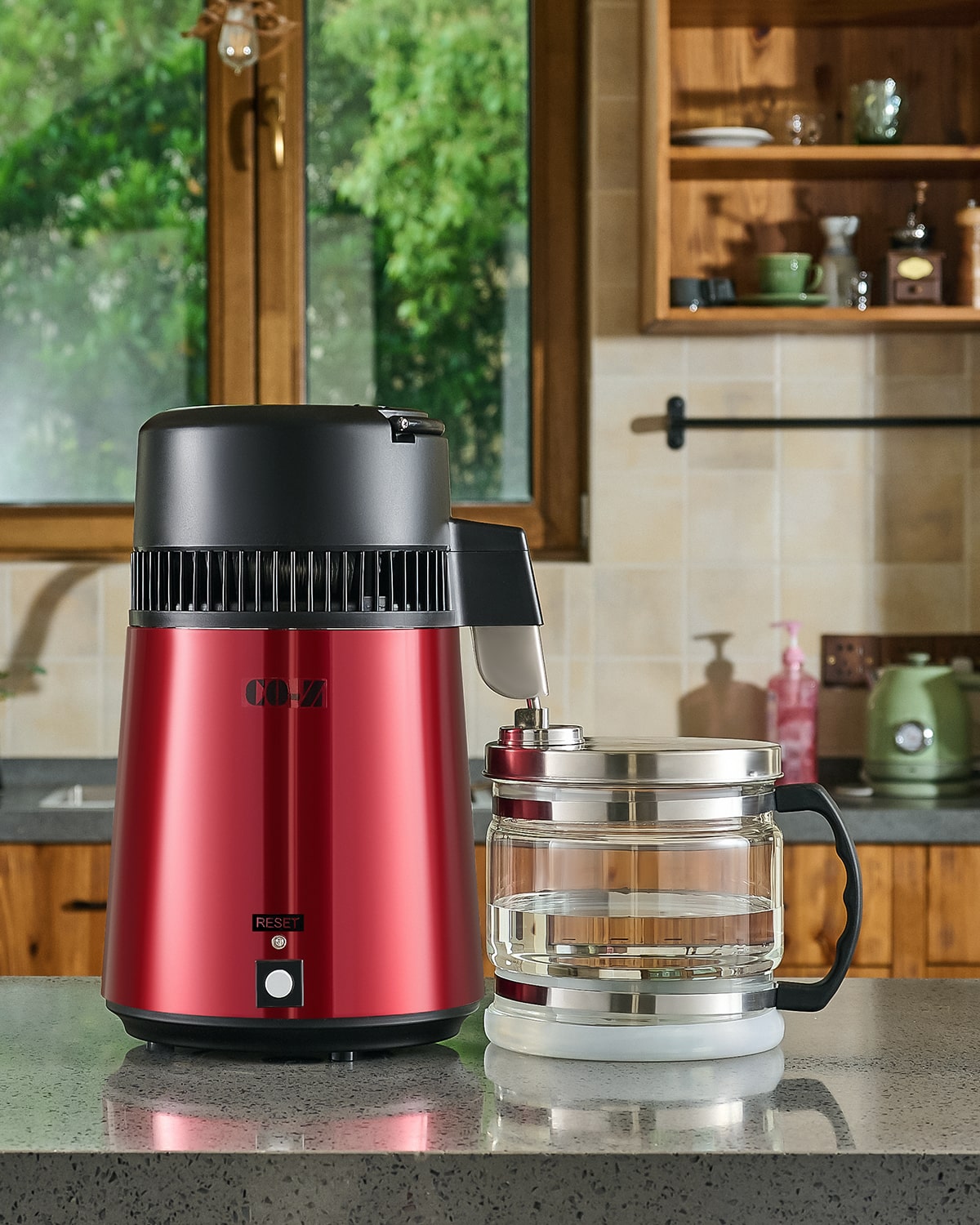 CO-Z 1.1 Gallon Water Distiller – 750W Countertop Machine with BPA-Free Glass & 4L Stainless Steel, Red