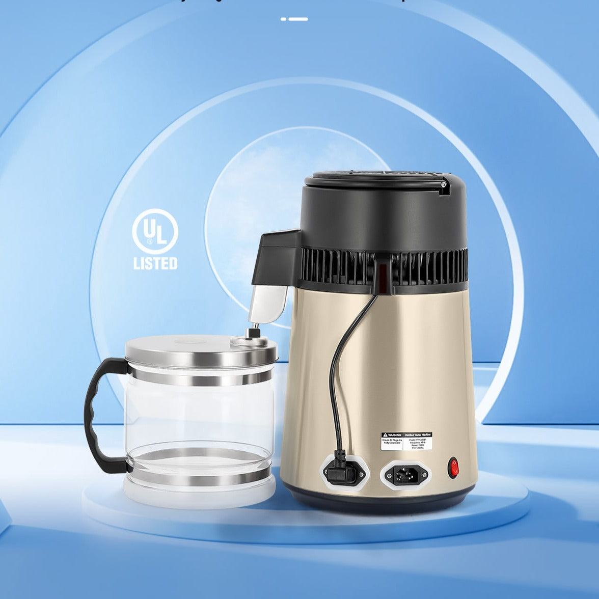 CO-Z 1.1 Gallon Water Distiller, 750W Countertop, BPA-Free Glass & 4L Stainless Steel (Gold)
