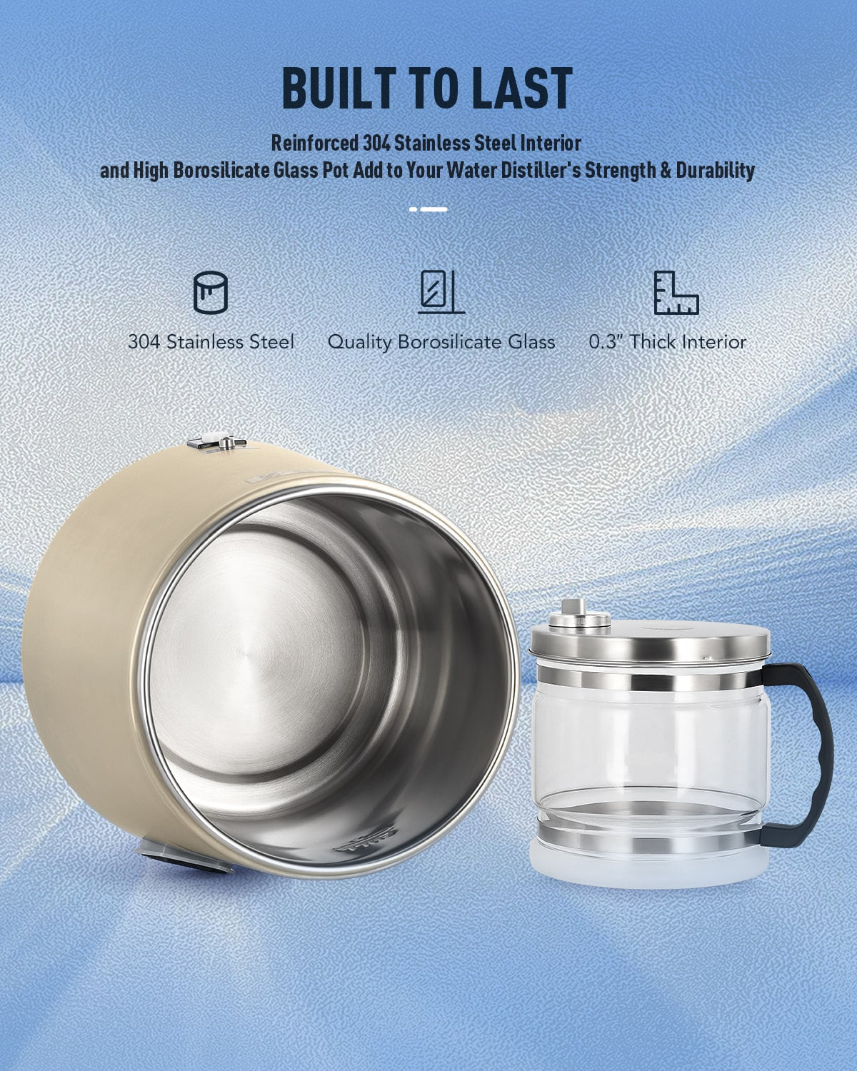 CO-Z 1.1 Gallon Water Distiller, 750W Countertop, BPA-Free Glass & 4L Stainless Steel (Gold)